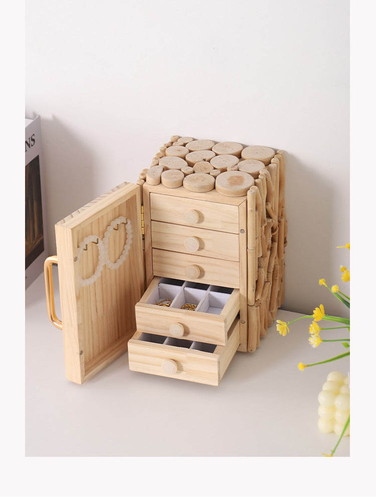 Abstract Refrigerator-Style Wooden Jewelry Box, Desktop Organizer Storage Box