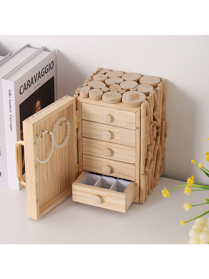 Abstract Refrigerator-Style Wooden Jewelry Box, Desktop Organizer Storage Box
