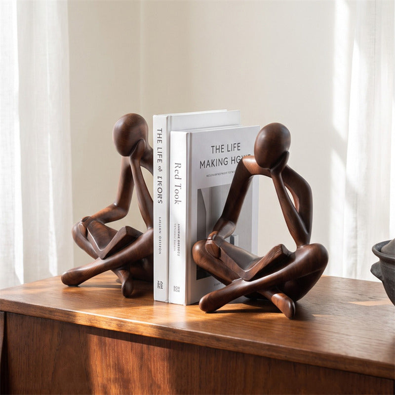 Abstract Thinker Resin BookEnd, Minimalist Hollow Reading Figurine, Modern Resin Statue for Bookshelf, Coffee Table Decor, Unique Book Lover Gift