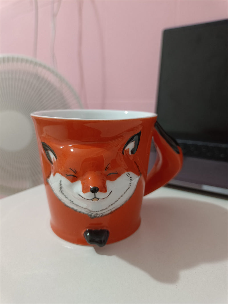 Adorable 3D Cartoon Fox Ceramic Mug - Cute Gift,Whimsical Design