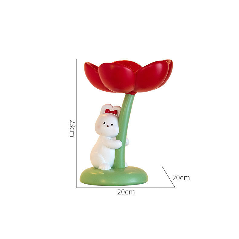 Adorable Bunny & Tulip Key Storage Bowl – Whimsical Trinket Tray & Jewelry Organizer – Decorative Entryway Sculpture for Keys, Candy, and Accessories