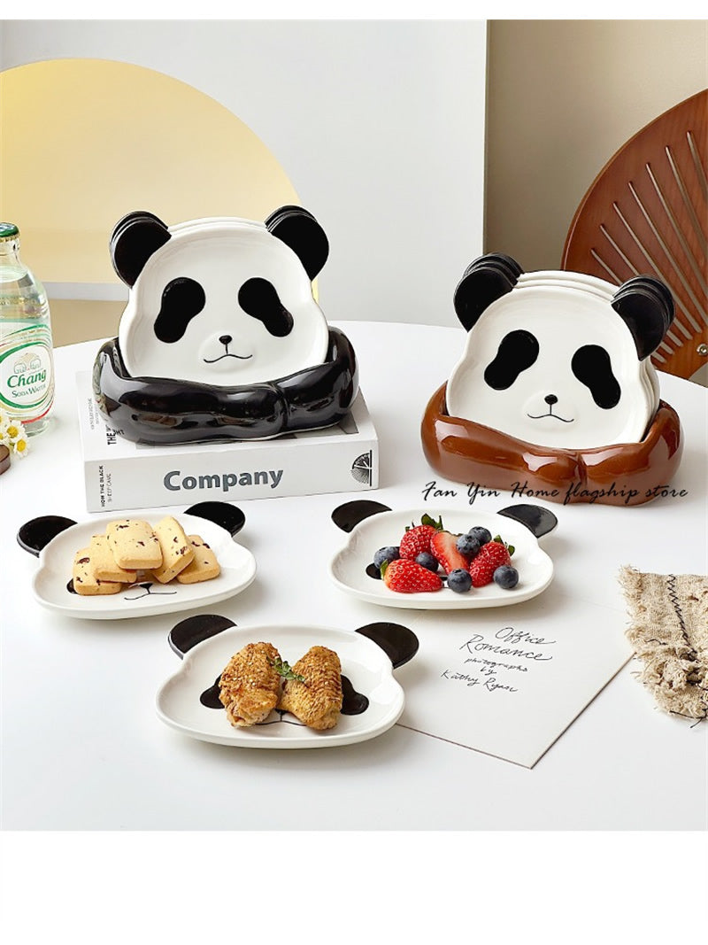 Adorable Ceramic Panda Dishes - Set of 6, Snacks or Condiments Plate