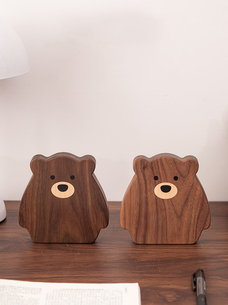 Adorable Wooden Bear Bookends - Office,Study Table Organizer