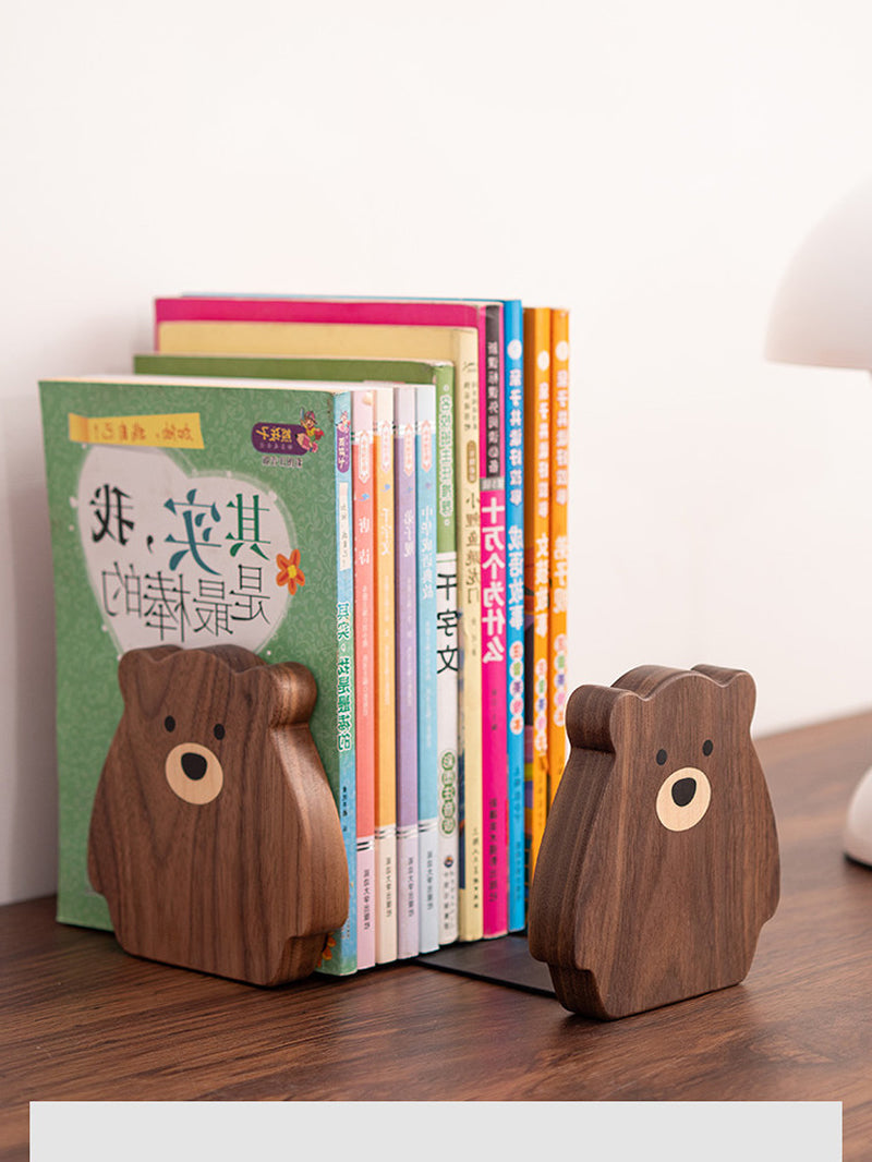 Adorable Wooden Bear Bookends - Office,Study Table Organizer