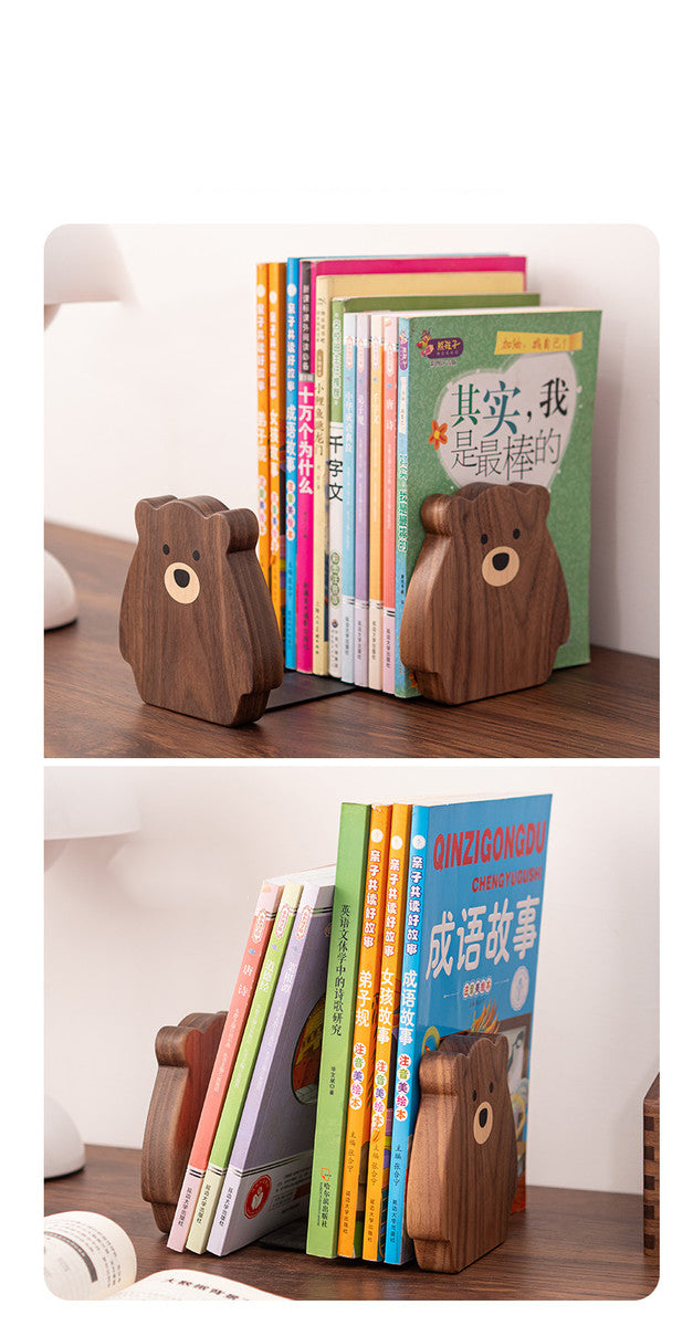 Adorable Wooden Bear Bookends - Office,Study Table Organizer