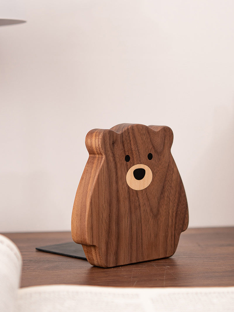 Adorable Wooden Bear Bookends - Office,Study Table Organizer