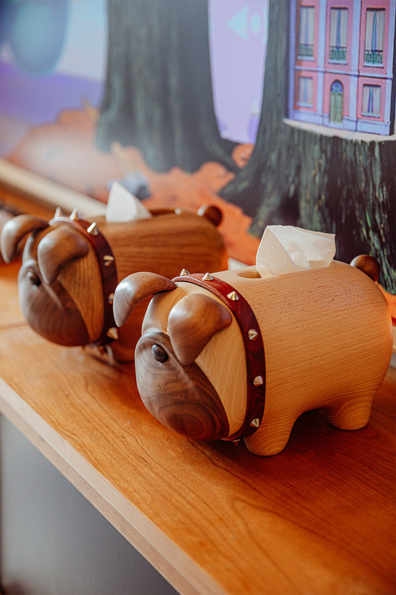 Amazing Bulldog Wooden Tissue Box - Solid Wood Dog Desktop Artistic Decorative Ornaments