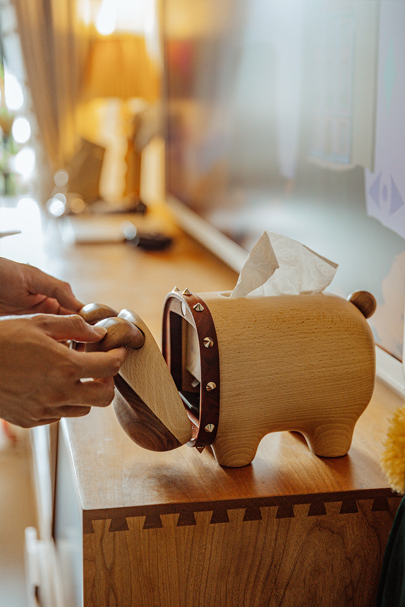 Amazing Bulldog Wooden Tissue Box - Solid Wood Dog Desktop Artistic Decorative Ornaments