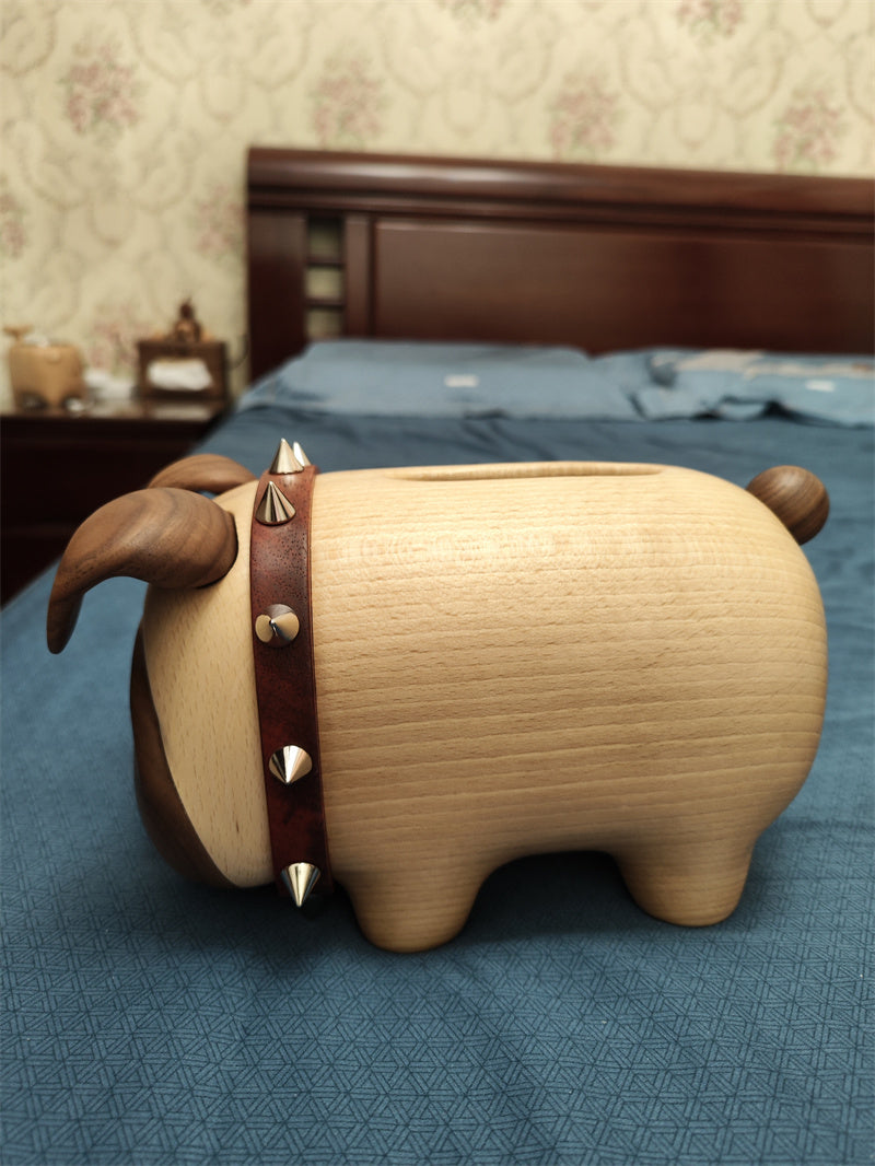 Amazing Bulldog Wooden Tissue Box - Solid Wood Dog Desktop Artistic Decorative Ornaments