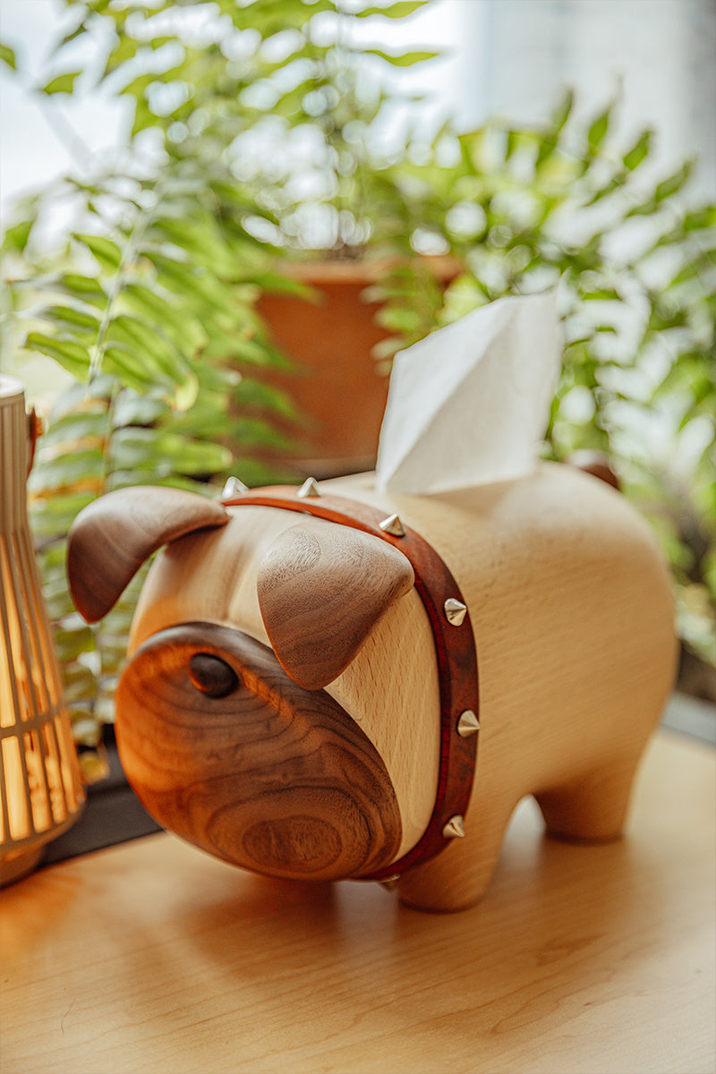 Amazing Bulldog Wooden Tissue Box - Solid Wood Dog Desktop Artistic Decorative Ornaments