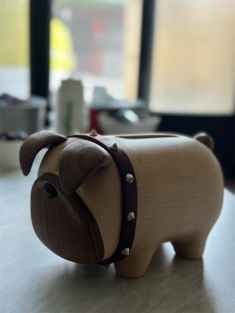 Amazing Bulldog Wooden Tissue Box - Solid Wood Dog Desktop Artistic Decorative Ornaments