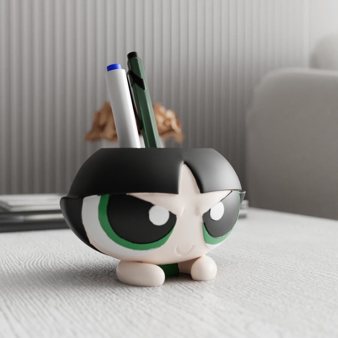 Angry Anime Girl Pen Holder - Expressive Cartoon Desk Organizer with Attitude