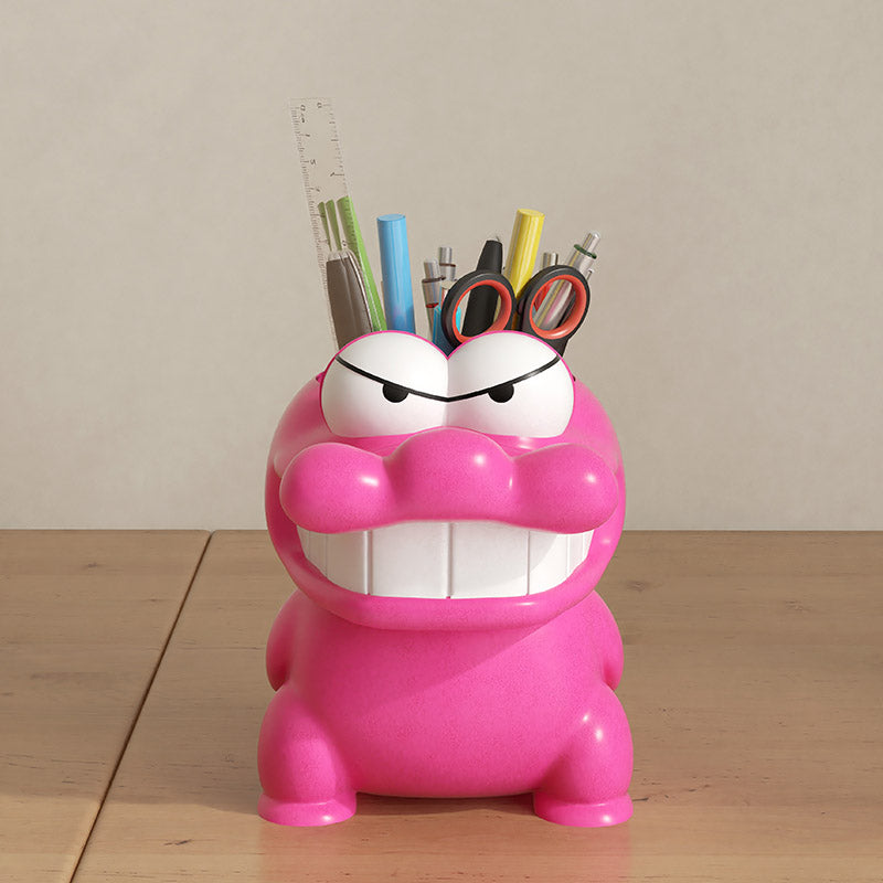 Angry Pink Crocodile Pencil Holder - With Big Eyes And Sharp Teeth, Fun Desk Organize