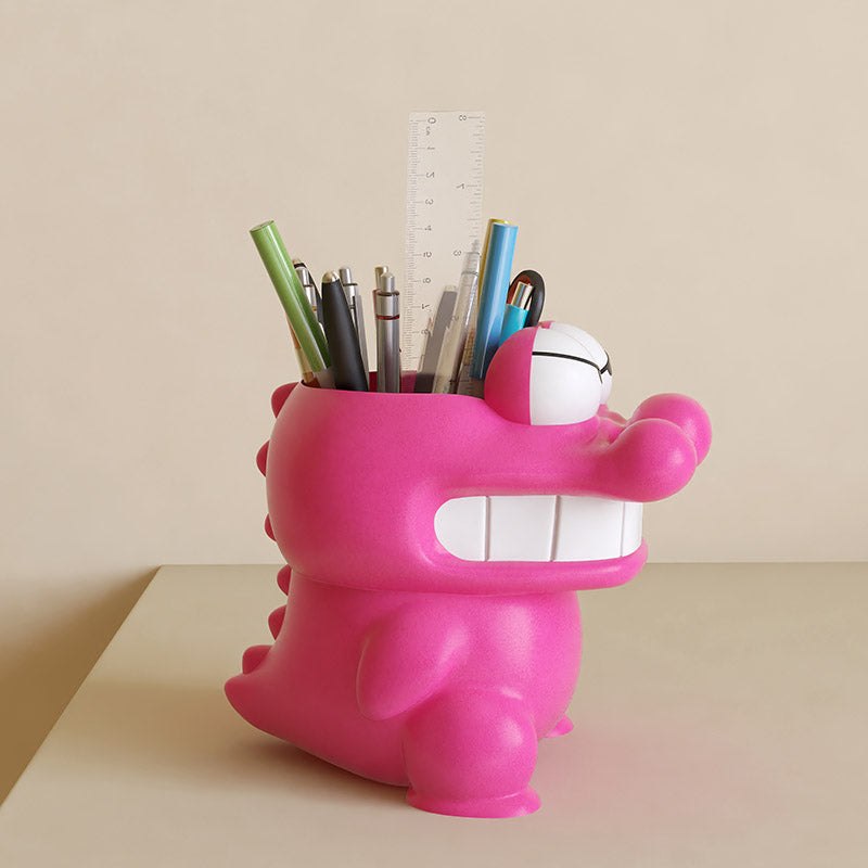 Angry Pink Crocodile Pencil Holder - With Big Eyes And Sharp Teeth, Fun Desk Organize
