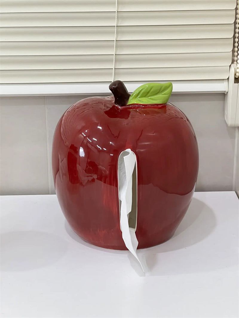 Apple Ceramic Tissue Box Holder - Cute Fruit-Shaped Dispenser for Home & Office