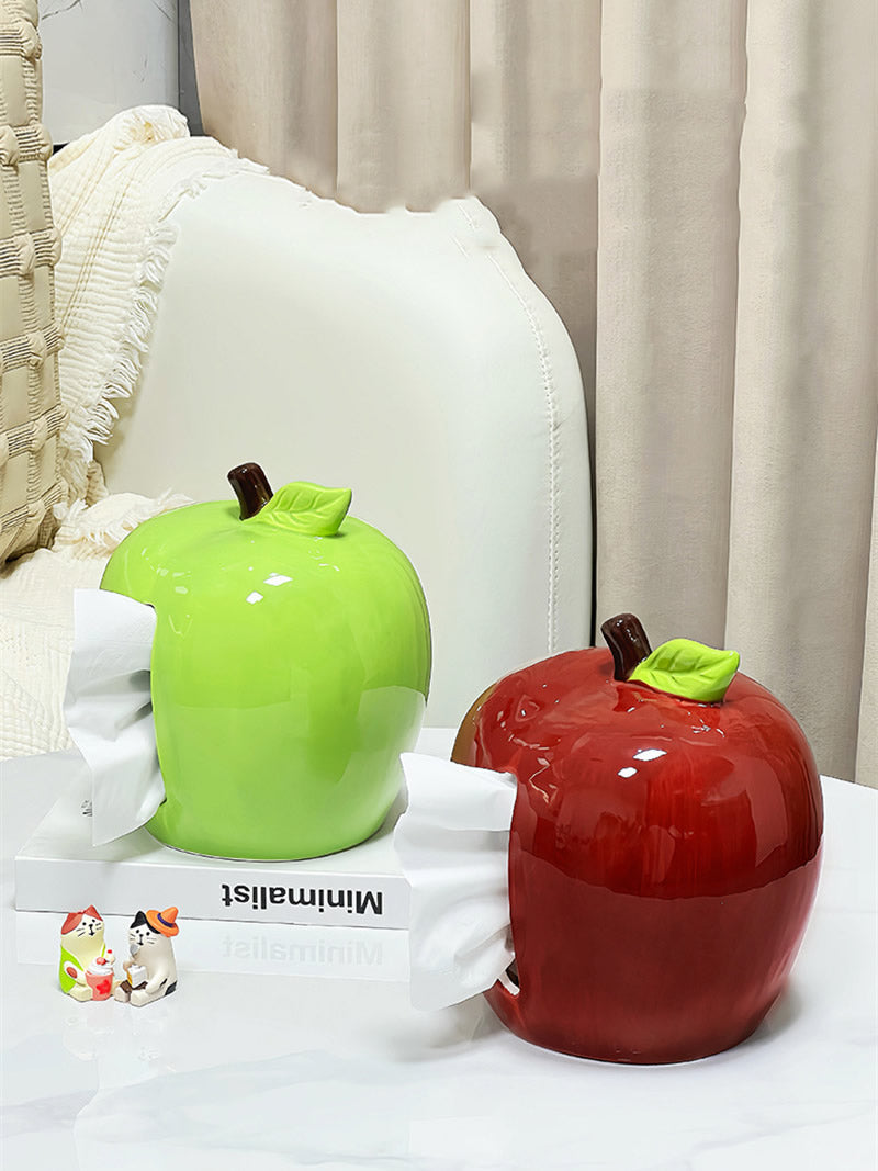 Apple Ceramic Tissue Box Holder - Cute Fruit-Shaped Dispenser for Home & Office