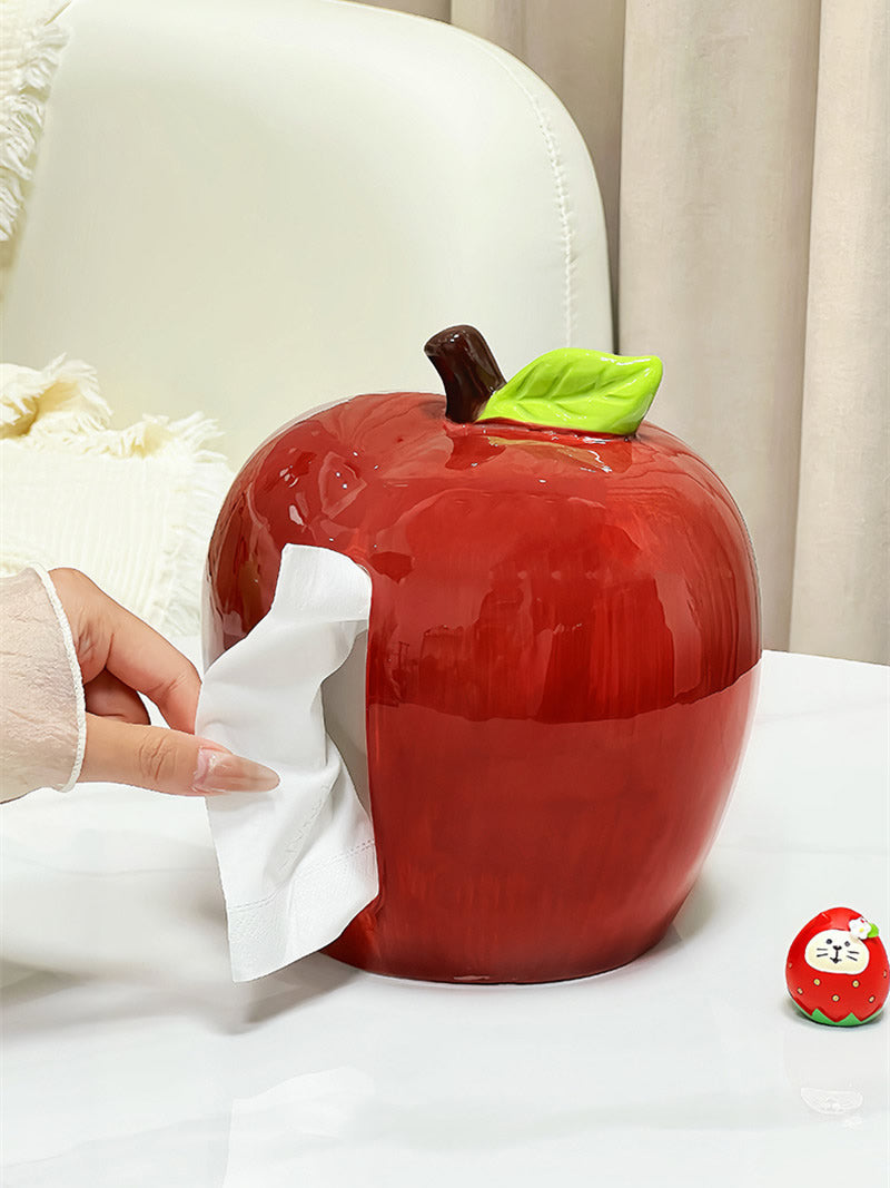 Apple Ceramic Tissue Box Holder - Cute Fruit-Shaped Dispenser for Home & Office