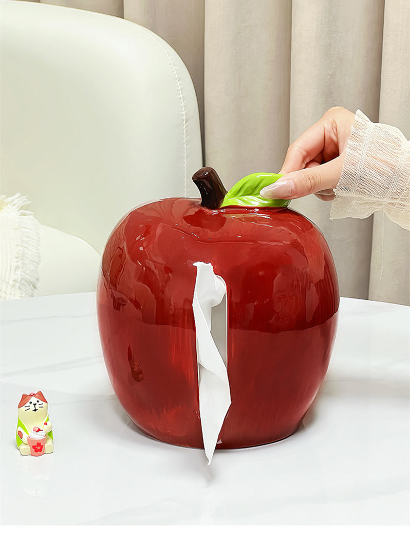 Apple Ceramic Tissue Box Holder - Cute Fruit-Shaped Dispenser for Home & Office