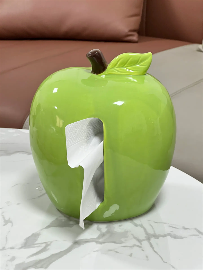 Apple Ceramic Tissue Box Holder - Cute Fruit-Shaped Dispenser for Home & Office