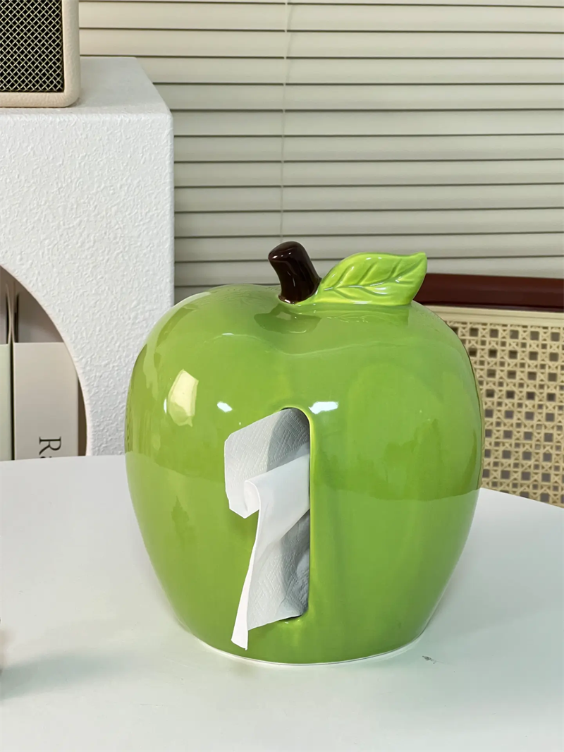Apple Ceramic Tissue Box Holder - Cute Fruit-Shaped Dispenser for Home & Office