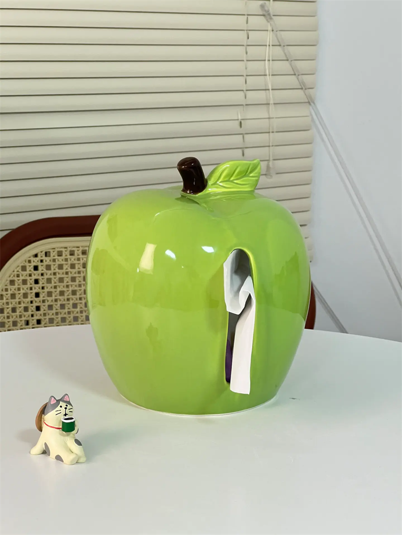 Apple Ceramic Tissue Box Holder - Cute Fruit-Shaped Dispenser for Home & Office