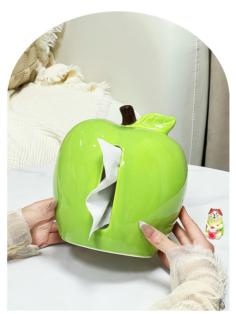 Apple Ceramic Tissue Box Holder - Cute Fruit-Shaped Dispenser for Home & Office