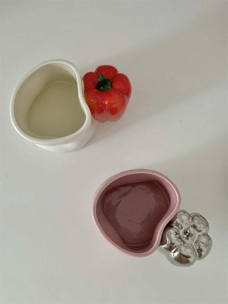 Artistic Vegetable-Handle Ceramic Mug - Rustic Farmhouse Coffee Cup