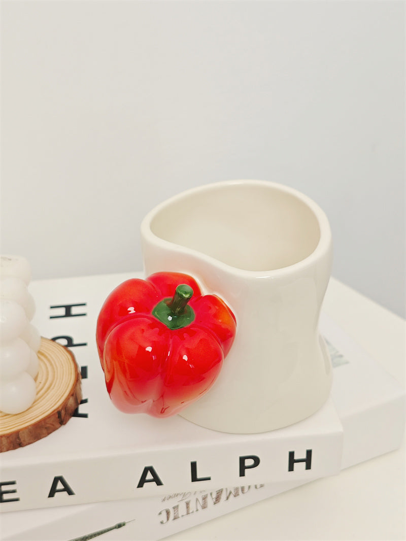 Artistic Vegetable-Handle Ceramic Mug - Rustic Farmhouse Coffee Cup