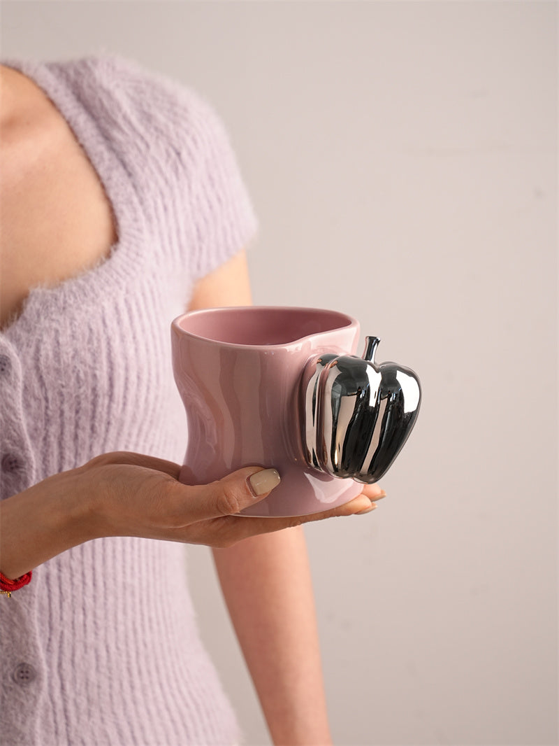 Artistic Vegetable-Handle Ceramic Mug - Rustic Farmhouse Coffee Cup