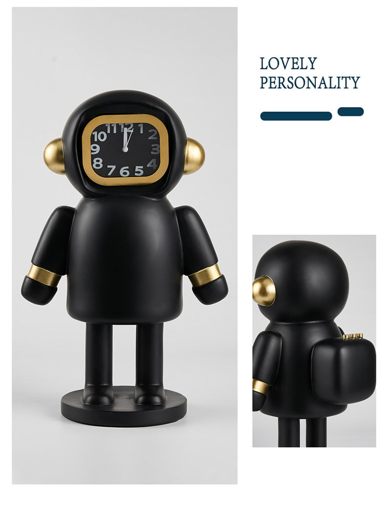 Astronaut Desk Clock - Gold Accent Space-Themed Analog Clock,Art Decor for Home & Office