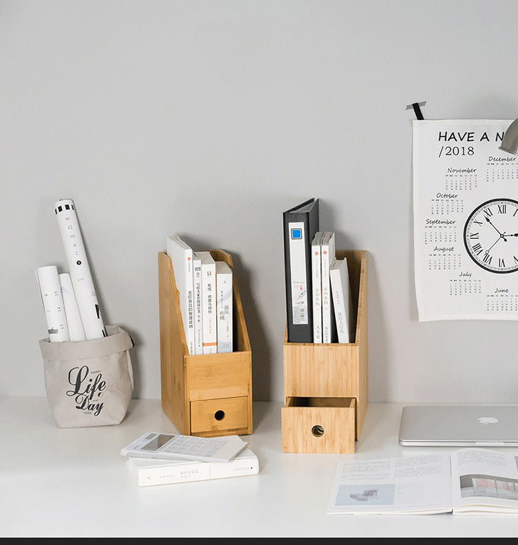 Bamboo Wooden Office Desktop Storage Box, File Box