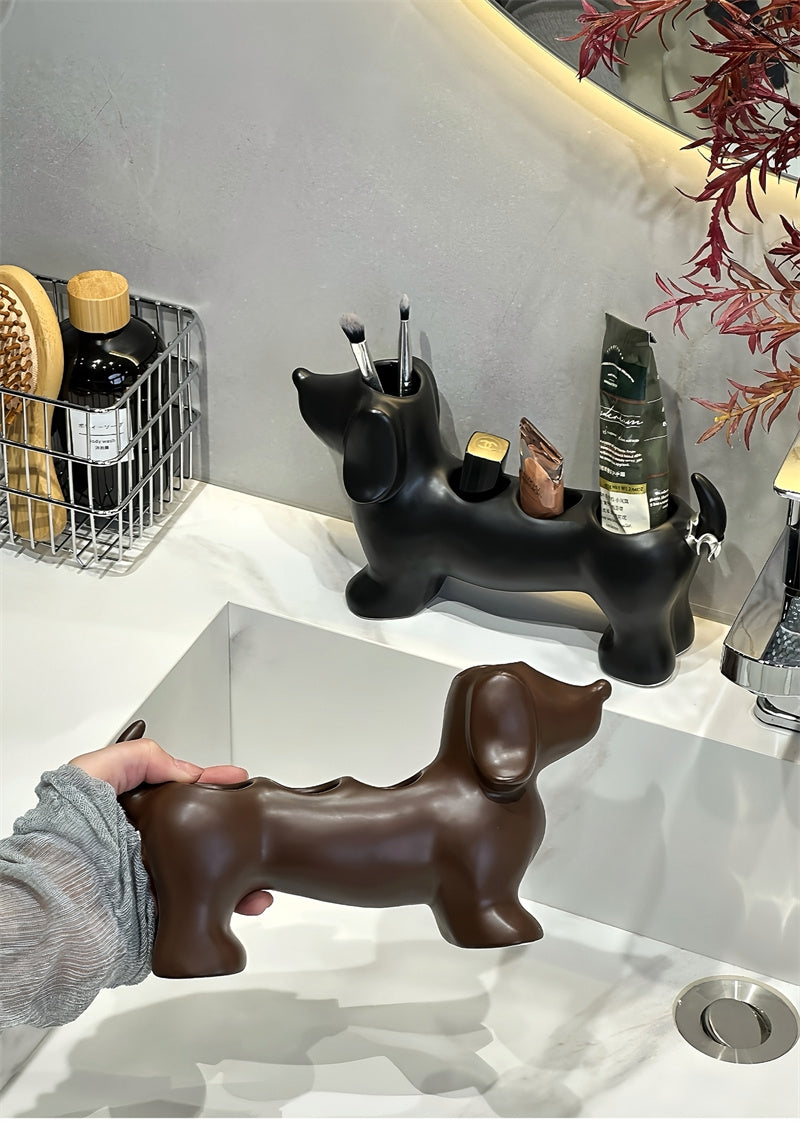 Bathroom Decoration Dog Makeup Organizer - Vanity Storage With Multi-Compartments