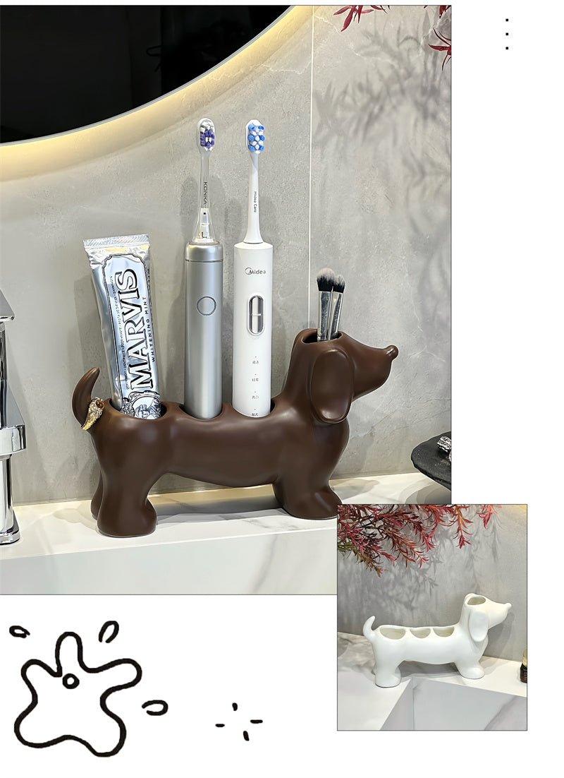 Bathroom Decoration Dog Makeup Organizer - Vanity Storage With Multi-Compartments