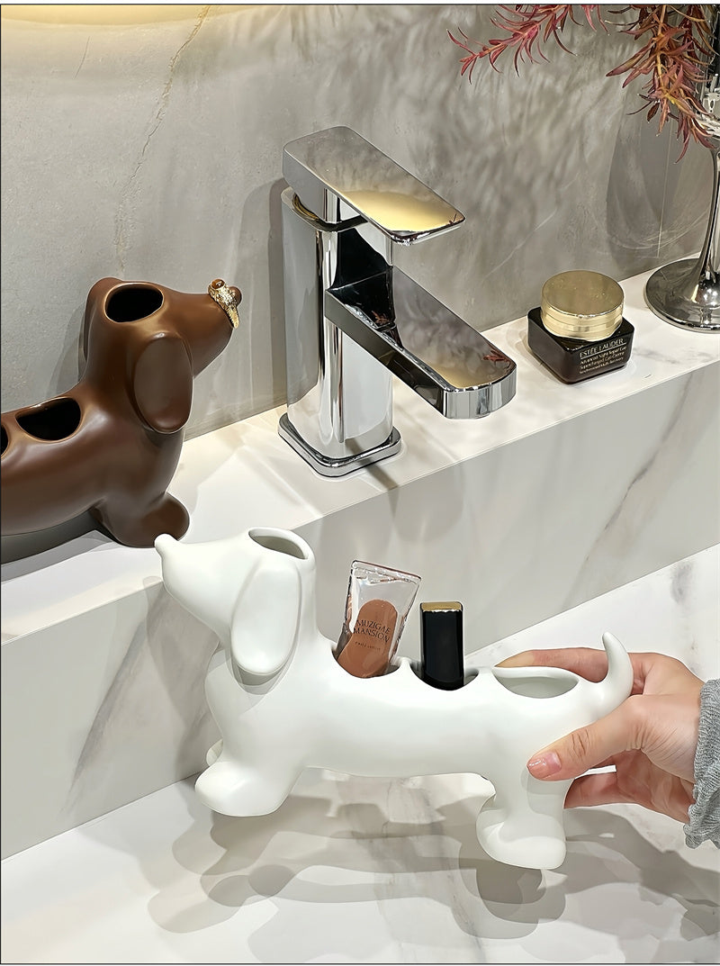 Bathroom Decoration Dog Makeup Organizer - Vanity Storage With Multi-Compartments