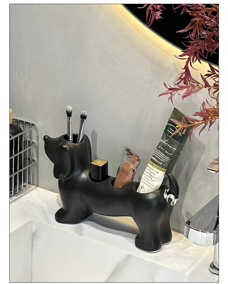 Bathroom Decoration Dog Makeup Organizer - Vanity Storage With Multi-Compartments
