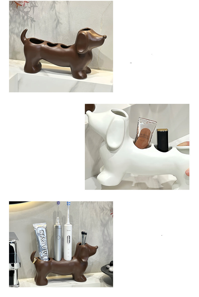 Bathroom Decoration Dog Makeup Organizer - Vanity Storage With Multi-Compartments