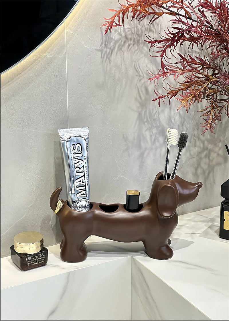 Bathroom Decoration Dog Makeup Organizer - Vanity Storage With Multi-Compartments