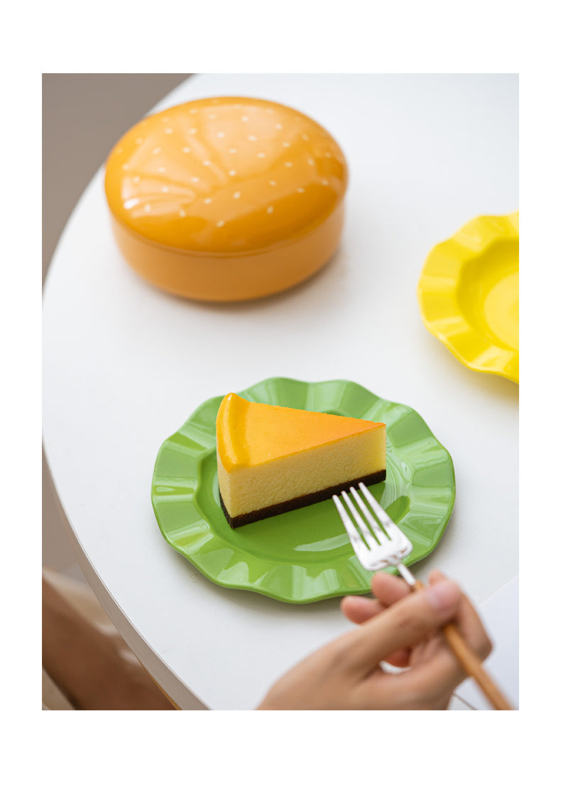 Beautiful folding hamburger ceramic dish, kitchen decoration,dessert plate