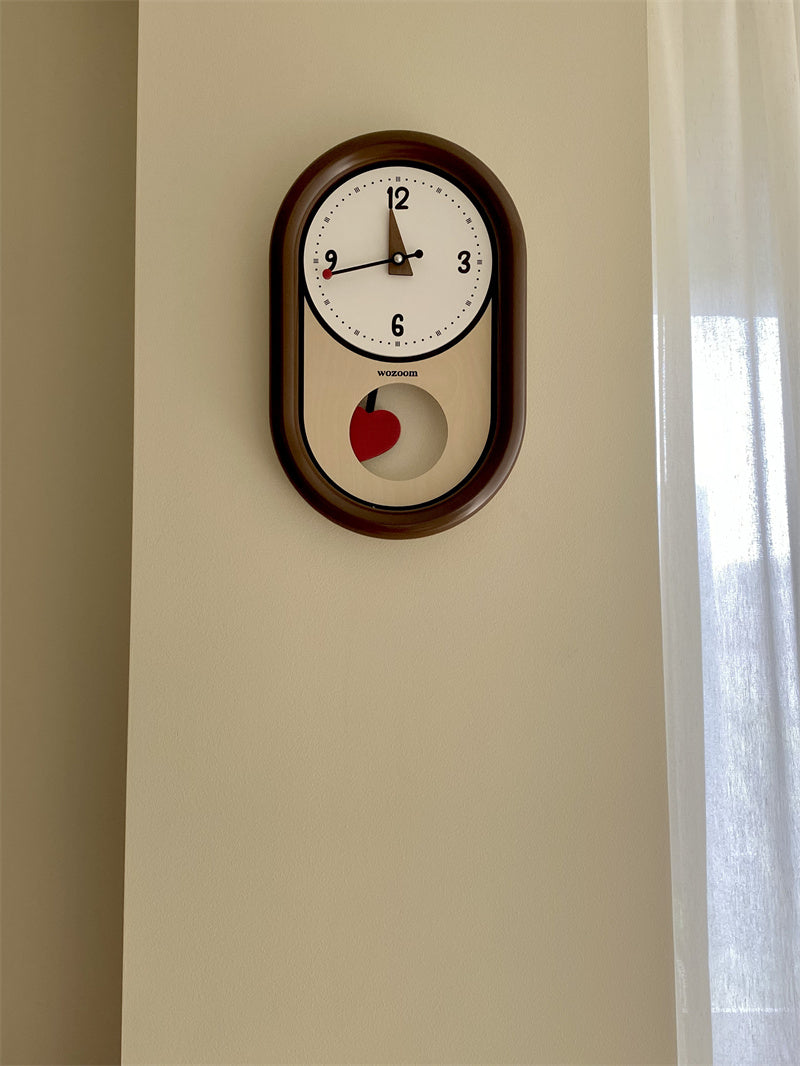 Beautiful Heart - Shaped Pendulum Wall Clock, Romantic Decorative Timepiece