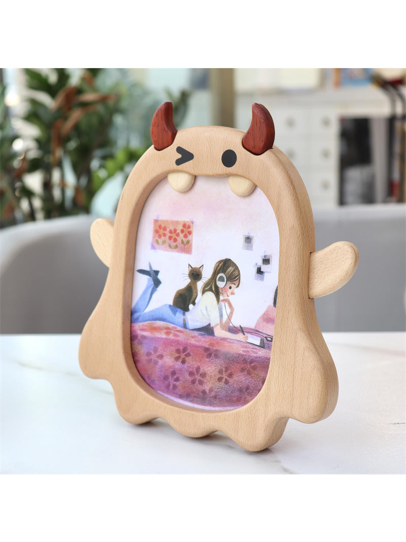 Big Mouth Monster Wooden Photo Frame,Picture Holder, Cute Desk Decor for Kids & Adults