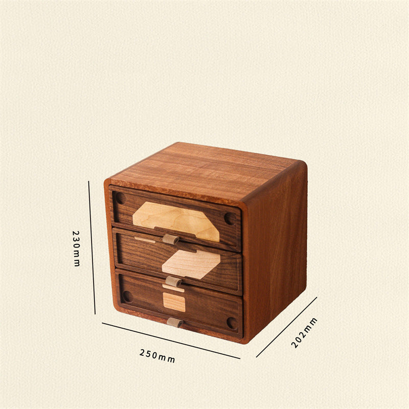 Big Question Mark 3-Drawer Wood Desktop Storage Box, Multi-Layer Wooden Jewelry Stationery Organizer, Vintage Desk Decor Cabinet