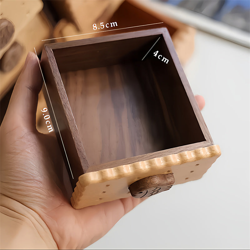 Biscuit-Shaped Solid Wood Storage Box, Fish-shaped Drawer Desktop Organizer