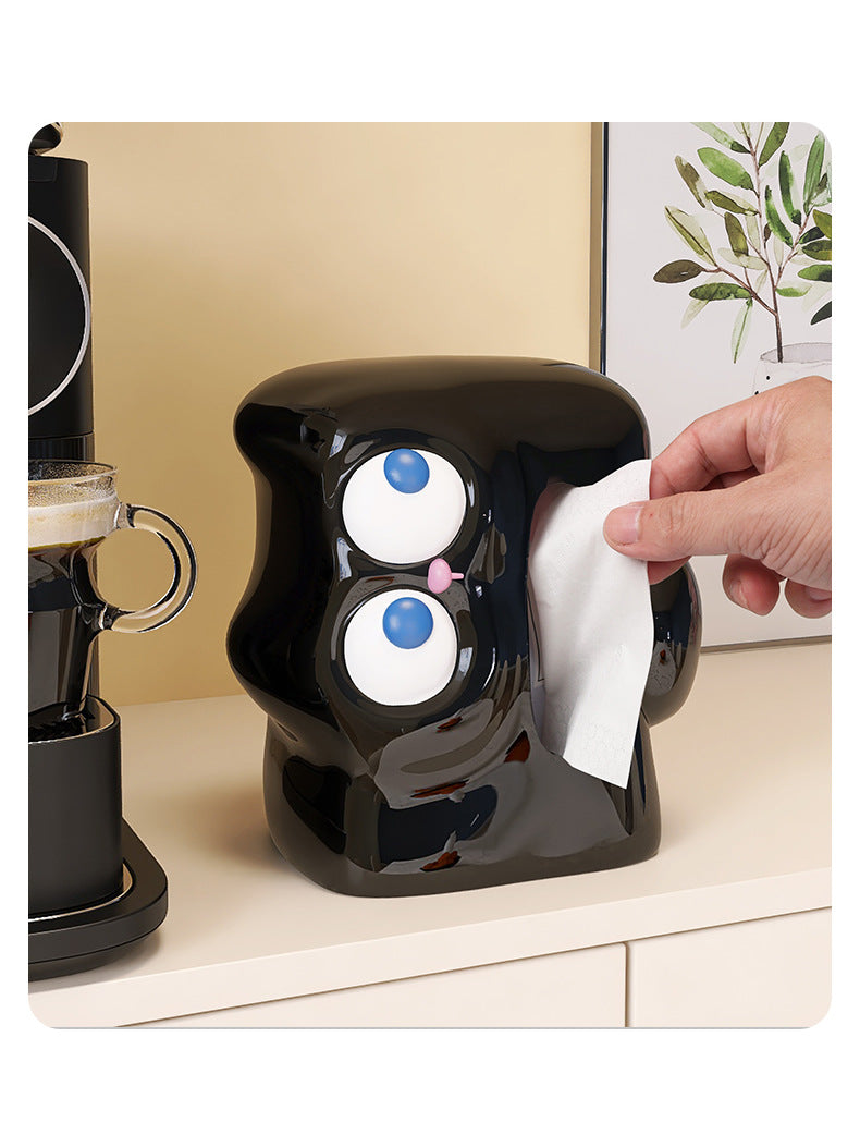 Black Cat Ceramic Tissue Box, Fun Desktop Decoration