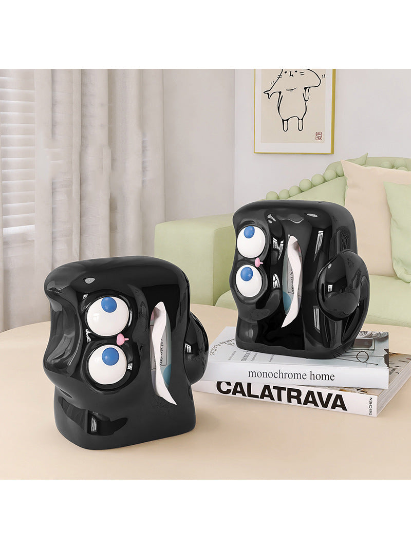 Black Cat Ceramic Tissue Box, Fun Desktop Decoration