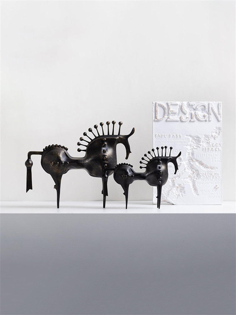 Black Metal Horse Sculpture - Abstract Decorative Art Piece for Home & Office Decor