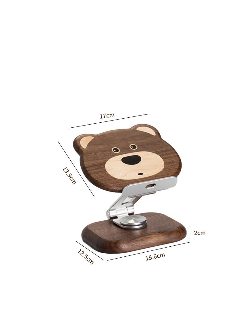 Black Walnut Bear Ipad Stand, Wooden Phone Holder ,Foldable Rotatable