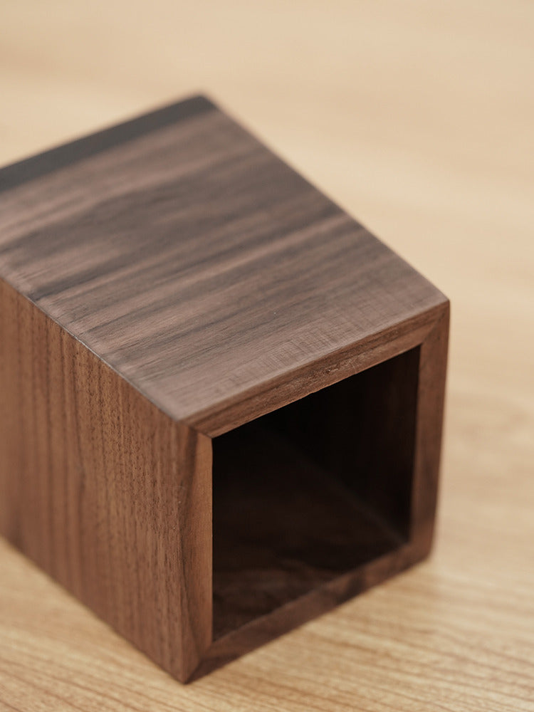 Black Walnut Square Pen Holder: Premium Wooden Desk Accessory