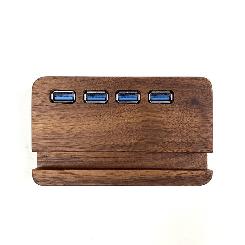 Black walnut USB port expansion Wooden splitter HUB