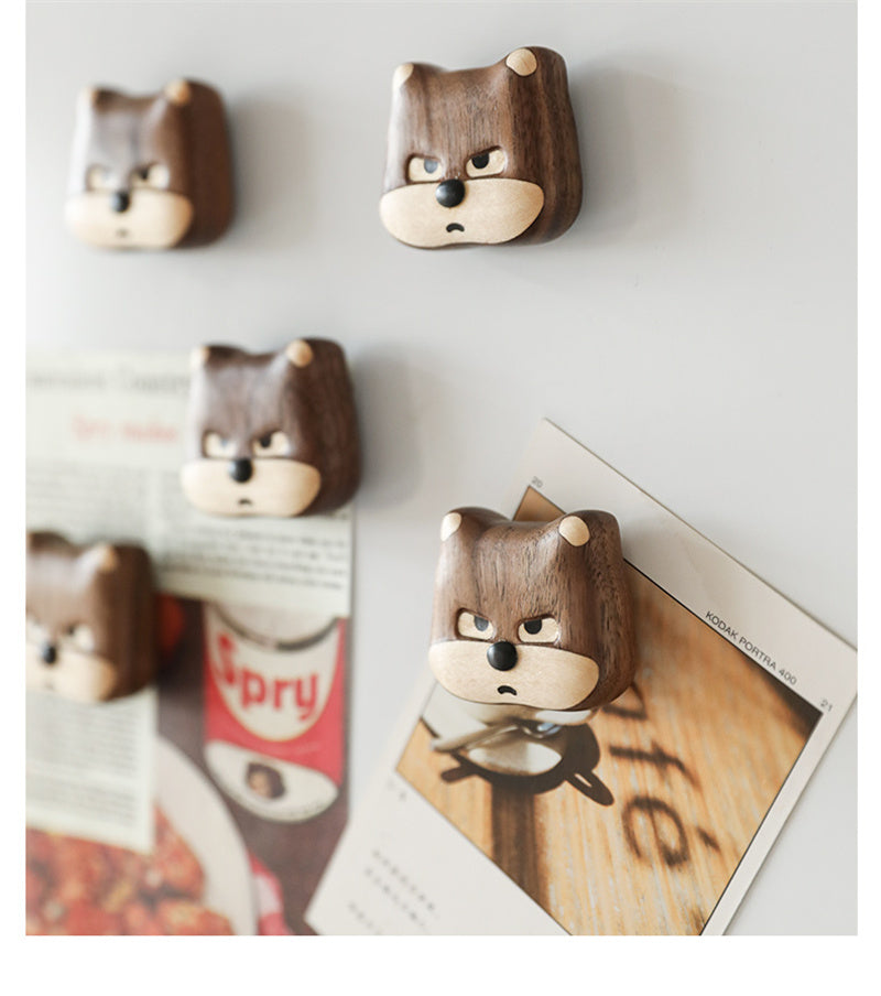 Black Walnut Wood Animal Magnetic Fridge Magnet, Creative Decorative Refrigerator Accessory