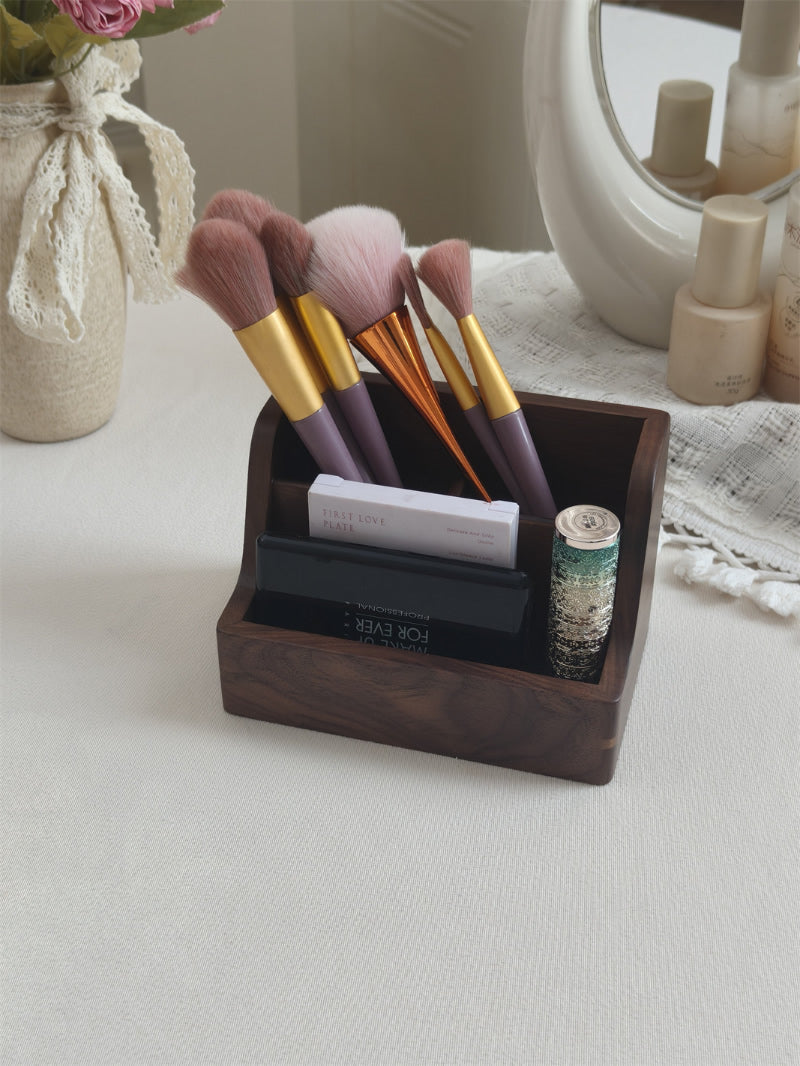 Black Walnut Wooden Makeup Organizer, Desktop Remote Control, Glasses Organizer Storage Box